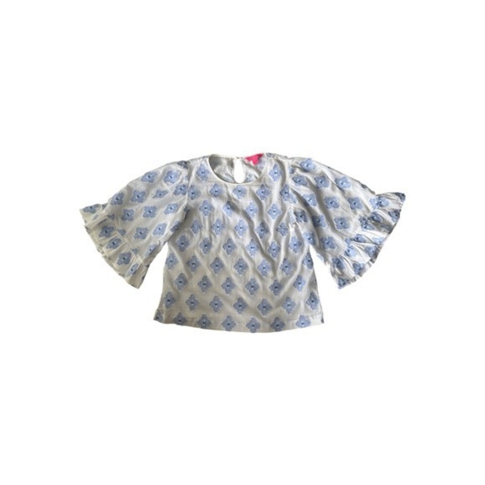 VTG Lilly Pulitzer Bell Sleeve Top M White Blue Floral Coquette Preppy Y2K - Picture 2 of 11